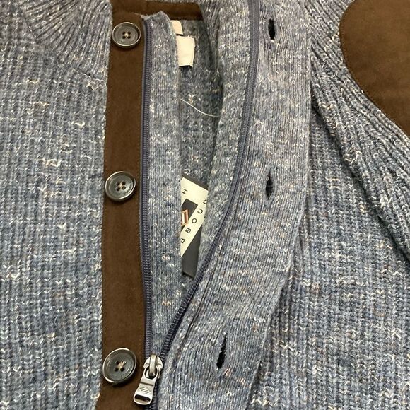 NWT JOSEPH ABBOUD XL Wool Elbow Patch Italian Yarn Cable Grandpacore Zip Sweater - Picture 7 of 10